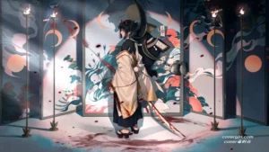 阴阳师壁纸 持剑少女与火焰的神秘之美-COSERYYDS